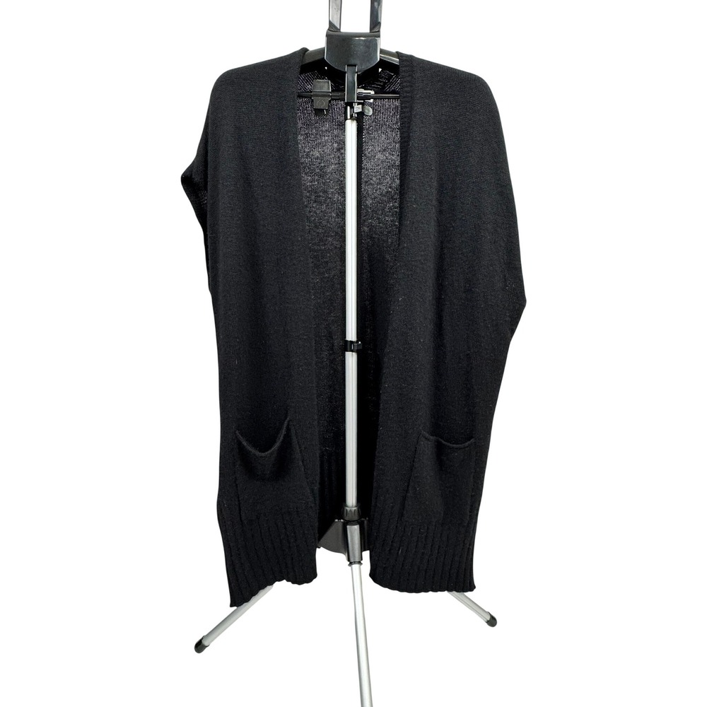 Kinross Cashmere Black Open Front Sleeveless Cardigan Vest Longline Pockets L